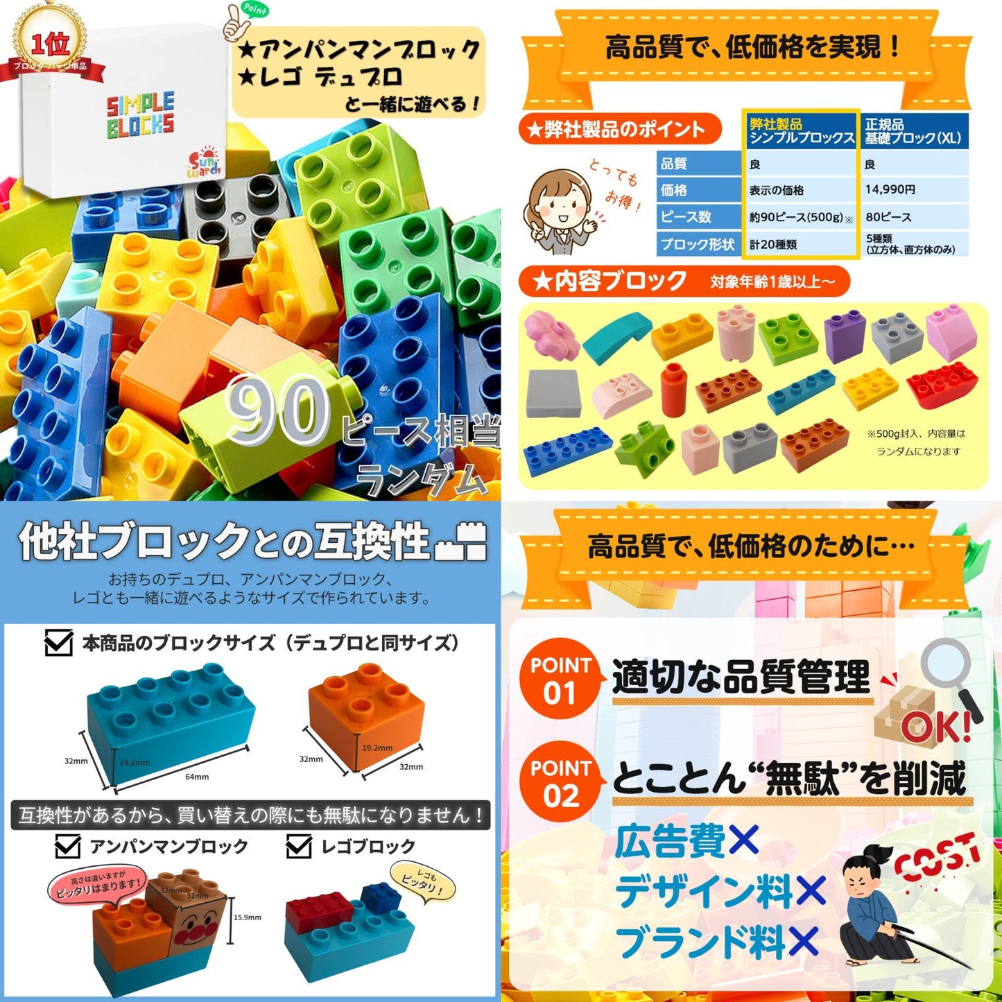 【お得なセット】 ブロックおもちゃ これだけで遊べる！セット 基本ブロック500g＋特殊ブロック56ピース＋ベースプレート3枚 デュプロ アンパンマンブロック 互換