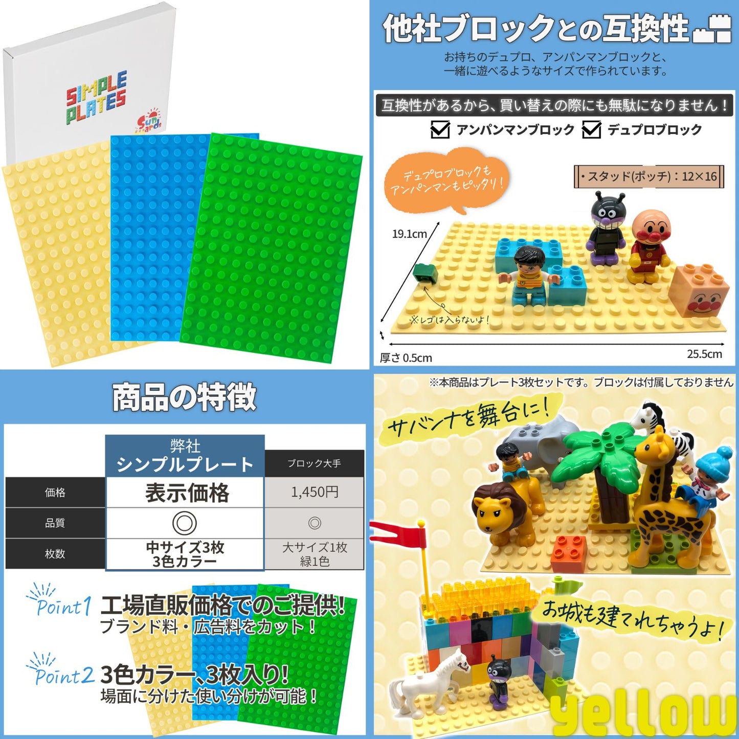【お得なセット】 ブロックおもちゃ これだけで遊べる！セット 基本ブロック500g＋特殊ブロック56ピース＋ベースプレート3枚 デュプロ アンパンマンブロック 互換